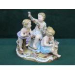 MEISSEN HANDPAINTED AND GILDED RELIEF DECORATED FIGURE GROUP,