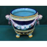 MAJOLICA STYLE HANDPAINTED, GLAZED CERAMIC JARDINIERE, NUMBERED TO BASE 1899,