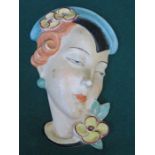 ROYAL DUX 1930s STYLE HANDPAINTED CERAMIC WALL MASK, NUMBERED 15512,