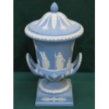 WEDGWOOD JASPERWARE TWO HANDLED URN WITH COVER,