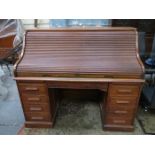 LARGE OAK ROLL TOP WRITING DESK