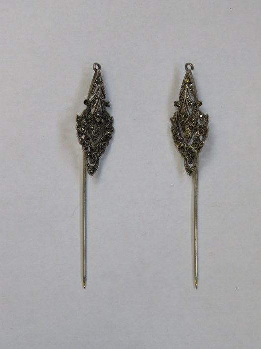 PAIR OF 935 SILVER AND MARCASITE HAT PINS