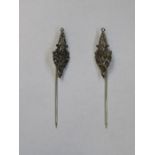 PAIR OF 935 SILVER AND MARCASITE HAT PINS