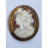 LARGE VICTORIAN CAMEO BROOCH IN GOLD COLOURED MOUNT