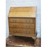 WALNUT VENEERED FALL FRONT BUREAU WITH FITTED INTERIOR