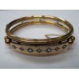 9ct GOLD VICTORIAN BANGLE SET WITH SAPPHIRES AND CLEAR STONES