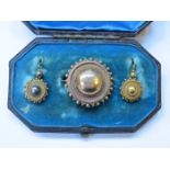 VICTORIAN STYLE 15ct GOLF MOURNING BROOCH WITH MATCHING EARRINGS