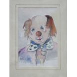 FRAMED WATERCOLOUR AND INK DEPICTING A CLOWN, APPROXIMATELY 14.5cm x 9.