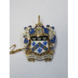 9ct GOLD AND ENAMELLED COAT OF ARMS, ENGRAVED TO BACK COUNTY BOROUGH OF BOOTLE, MRS VERONICA MAHON,