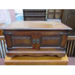 PRIORY STYLE OAK LINEN FOLD FRONTED TELEVISION CABINET