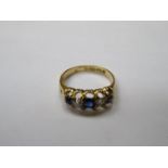 18ct GOLD RING SET WITH SAPPHIRES AND CLEAR STONES