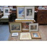 PARCEL OF VARIOUS PICTURES AND PRINTS INCLUDING THE ROUND TABLE, THE WEDDING DRESS, VILLAGE SCENE,