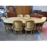 GOOD QUALITY FRENCH STYLE INLAID AND ORMOLU MOUNTED EXTENDING DINING TABLE AND EIGHT (SIX AND TWO)