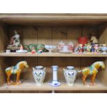 SUNDRY LOT OF CERAMICS INCLUDING NORITAKE VASES, IMPERIAL HORSES, TRINKET BOXES, ETC.