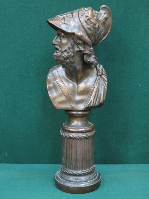 DECORATIVE BRONZE STYLE BUST ON COLUMN FORM SUPPORT,