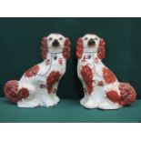 PAIR OF HANDPAINTED STAFFORDSHIRE CERAMIC SPANIELS,