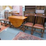 OAK BARLEY TWIST GATELEG DINING TABLE AND FOUR CHAIRS