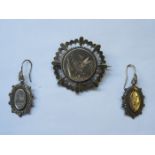 PAIR OF HALLMARKED SILVER DROP EARRINGS AND SIMILAR BROOCH