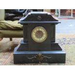 LARGE BLACK SLATE MANTEL CLOCK WITH ENAMELLED DIAL