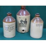 THREE STONEWARE ADVERTISING FLAGONS