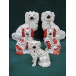 FIVE VARIOUS STAFFORDSHIRE STYLE CERAMIC SPANIELS