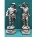 PAIR OF SPELTER FIGURES DEPICTING CAVALIERS DON JUAN AND DON CESAR,