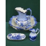 DOULTON BURSLEM TESTOON JUG WITH DOULTON BURSLEM GLOIRE DE DIJON BOWL AND TWO OTHER PIECES OF BLUE