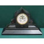 DECORATIVE BLACK SLAT MANTEL CLOCK WITH ENAMELLED DIAL,