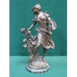 FRENCH SPELTER FIGURINE ON MARBLE STAND- CUEILLETTE PRINTANIERE, PAR GRISARD,