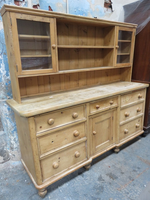 STRIPPED PINE VICTORIAN STYLE KITCHEN DRESSER (WOODWORM)