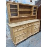 STRIPPED PINE VICTORIAN STYLE KITCHEN DRESSER (WOODWORM)