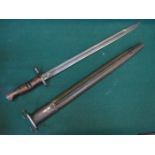 WWI US P14 RIFLE BAYONET WITH LEATHER SCABBARD DATED 1917