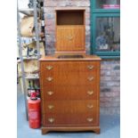 MODERN INLAID CHEST OF FIVE DRAWERS AND BEDSIDE CABINET