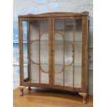 ART DECO STYLE WALNUT VENEERED TWO DOOR GLAZED DISPLAY CABINET