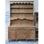 STAINED PINE KITCHEN DRESSER WITH PLATE RACK