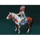 BESWICK GLAZED CERAMIC MOUNTED INDIAN NO 1391 BY MR ORWELL (AT FAULT) 21.