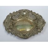 HALLMARKED SILVER REPOUSSE AND PIERCEWORK DECORATED DISH,