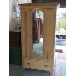 STRIPPED PINE SINGLE DOOR WARDROBE