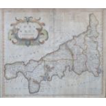 FRAMED ROBERT MORDEN MAP OF CORNWALL 38cm x 45cm