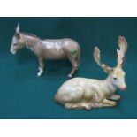 BESWICK GLAZED CERAMIC STAG NO 954 AND BESWICK GLAZED CERAMIC DONKEY NO 2267