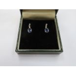 PAIR OF DROP EARRINGS SET WITH SAPPHIRE AND CLEAR STONES