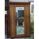 ANTIQUE PITCH PINE SINGLE DOOR MIRRORED WARDROBE