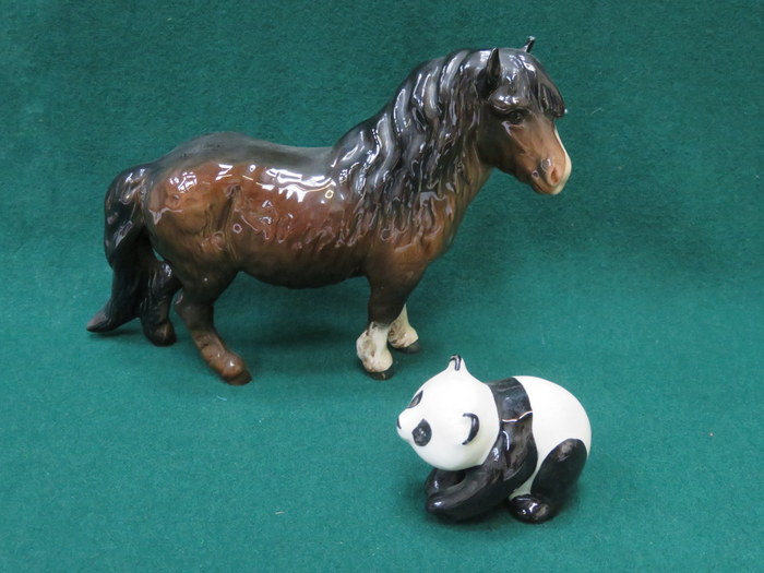 BESWICK GLAZED CERAMIC PANDA CUB NO 1815 & BESWICK GLAZED CERAMIC - SHETLAND PONY NO 1033