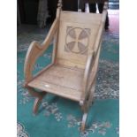 GOTHIC STYLE PITCH PINE X-FRAMED ARMCHAIR