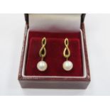 PAIR OF 9ct GOLD PEARL SET DROP EARRINGS