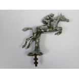 VINTAGE SILVER COLOURED HORSE AND JOCKEY CAR MASCOT,