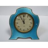 HALLMARKED SILVER AND BLUE GUILLOCHE ENAMELLED DESK CLOCK,