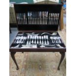 MAHOGANY RED LEATHER TOPPED CANTEEN OF APPROXIMATELY 130 PIECES OF SILVER PLATED CUTLERY