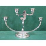 ART DECO STYLE THREE SCONCE SILVER PLATED CANDELABRA,