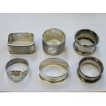 SIX VARIOUS HALLMARKED SILVER NAPKIN RINGS